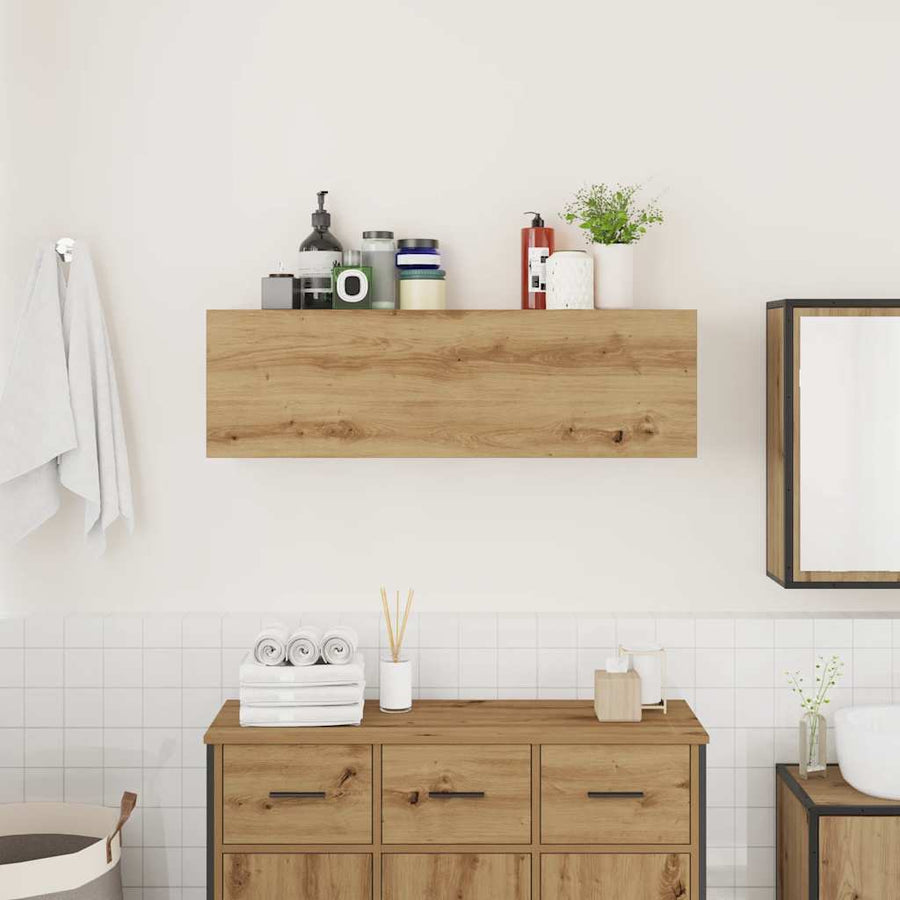 Badkamerwandkast 100X25X30Cm Bewerkt Hout Artisanaal Eikenkleur 100 x 25 x 30 cm artisanaal eikenkleurig