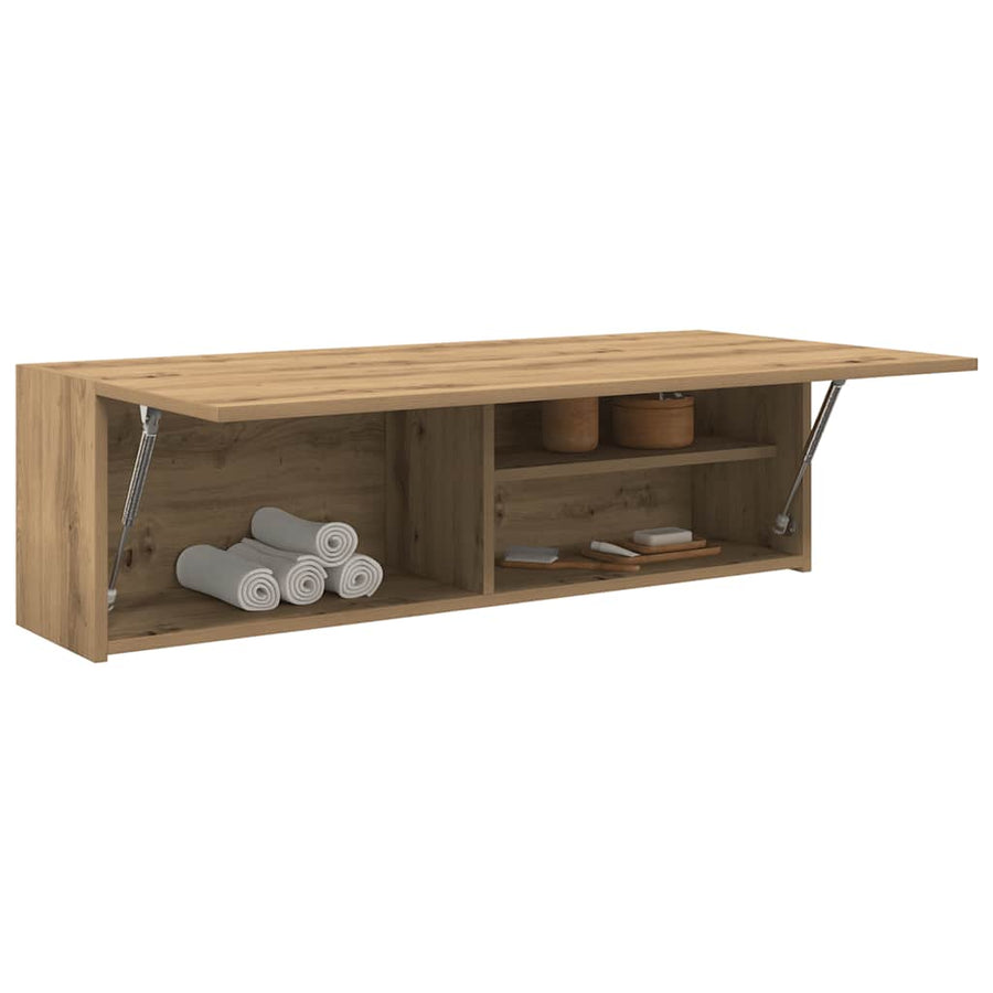 Badkamerwandkast 100X25X30Cm Bewerkt Hout Artisanaal Eikenkleur 100 x 25 x 30 cm artisanaal eikenkleurig