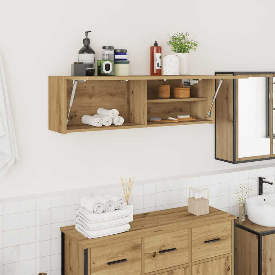 Badkamerwandkast 100X25X30Cm Bewerkt Hout Artisanaal Eikenkleur 100 x 25 x 30 cm artisanaal eikenkleurig