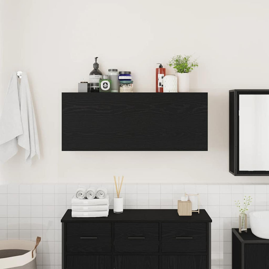 Badkamerwandkast 100x25x40 cm bewerkt hout zwart