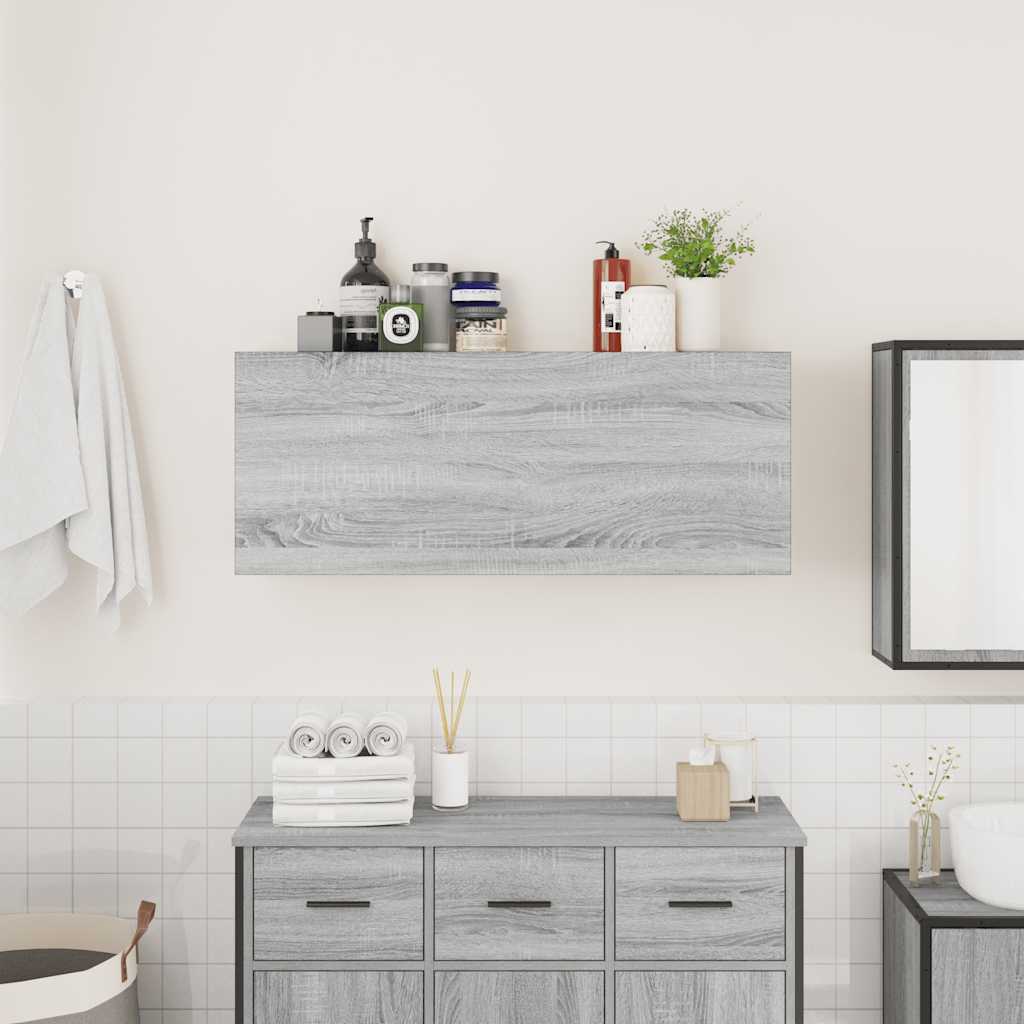 Badkamerwandkast 100x25x40 cm bewerkt hout grijs sonoma eiken