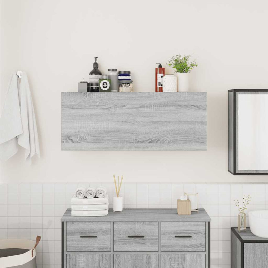 Badkamerwandkast 100x25x40 cm bewerkt hout grijs sonoma eiken