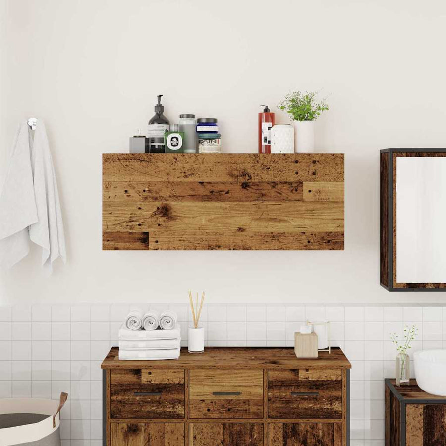 Badkamerwandkast 100x25x40 cm bewerkt hout oud houtkleurig