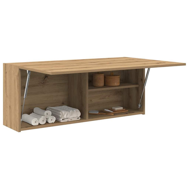 Badkamerwandkast 100x25x40cm bewerkt hout artisanaal eikenkleur