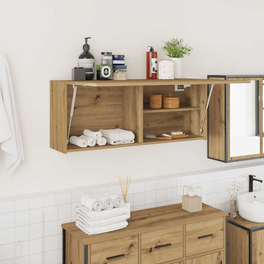Badkamerwandkast 100X25X40Cm Bewerkt Hout Artisanaal Eikenkleur 100 x 25 x 40 cm artisanaal eikenkleurig