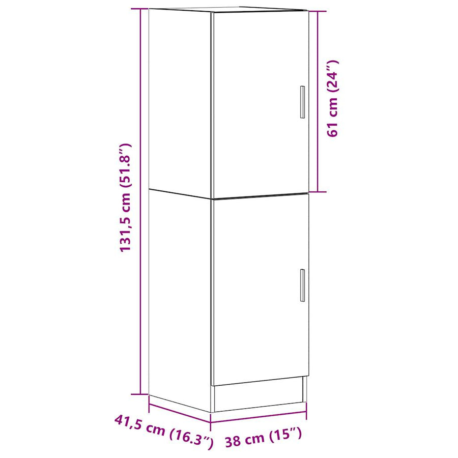 Keukenkast 38x41,5x131,5 cm bewerkt hout gerookt eikenkleurig