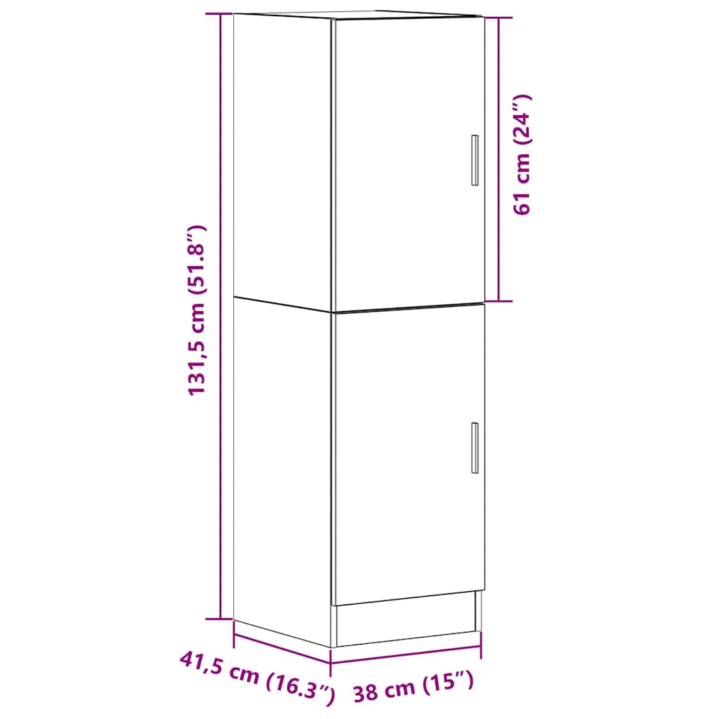 Keukenkast 38x41,5x131,5 cm bewerkt hout artisanaal eiken