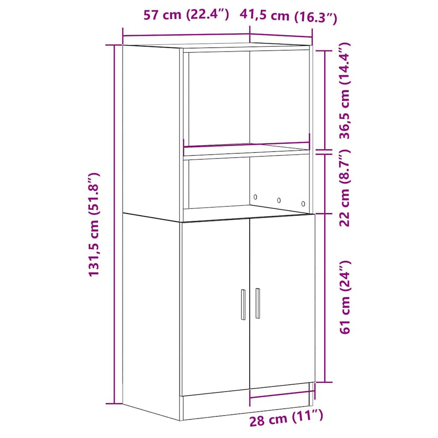 Keukenkast 57x41,5x131,5 cm bewerkt hout betongrijs