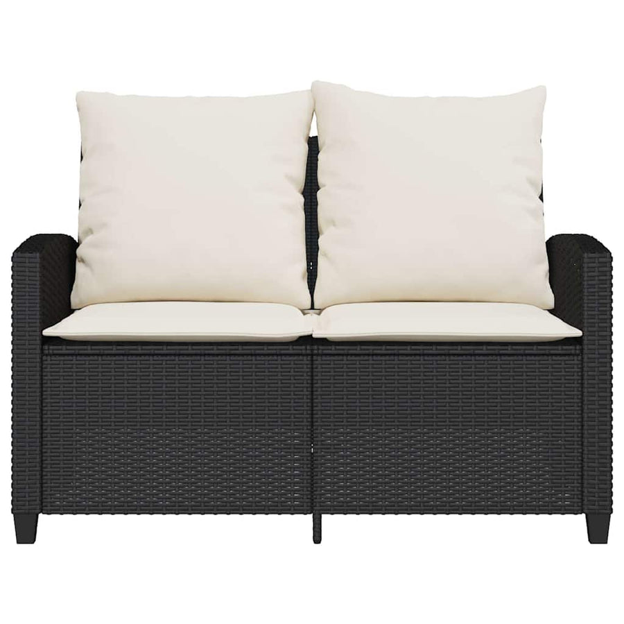 Tuinbank 2-zits met kussens & tafel poly rattan zwart