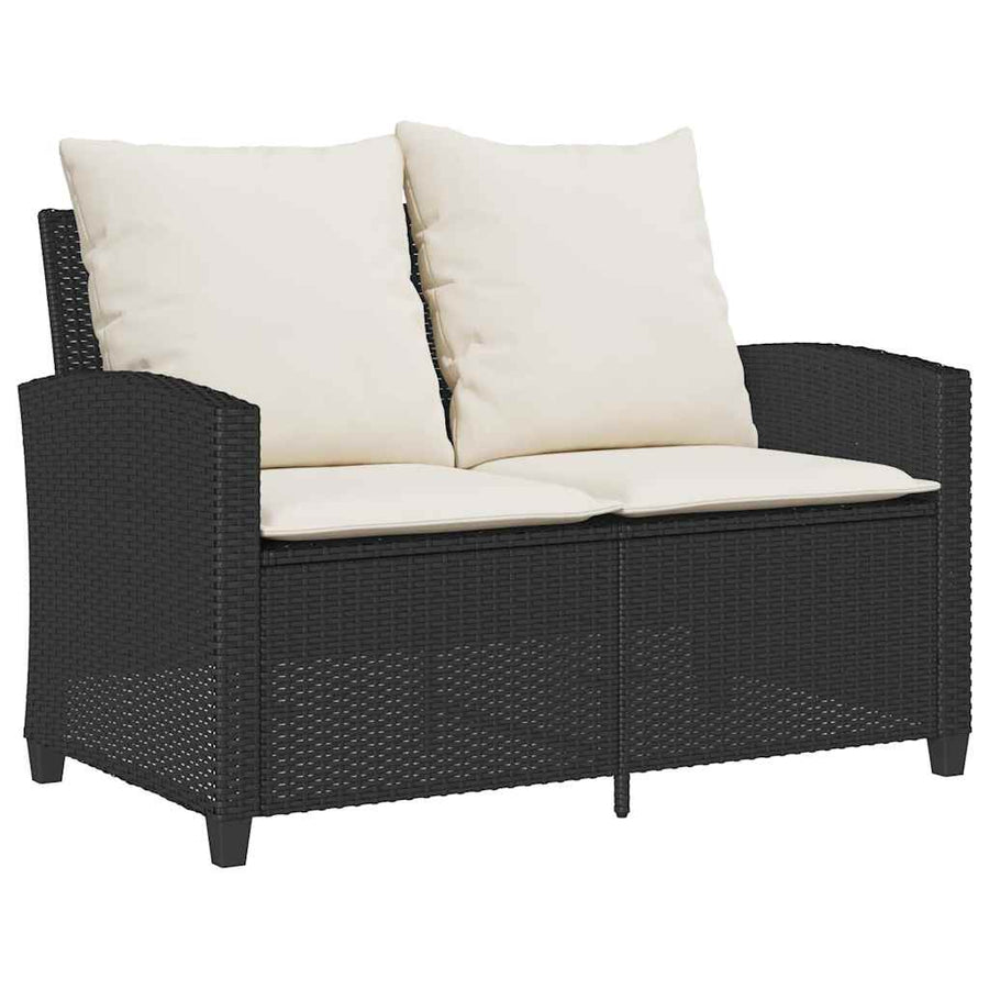 Tuinbank 2-zits met kussens & tafel poly rattan zwart