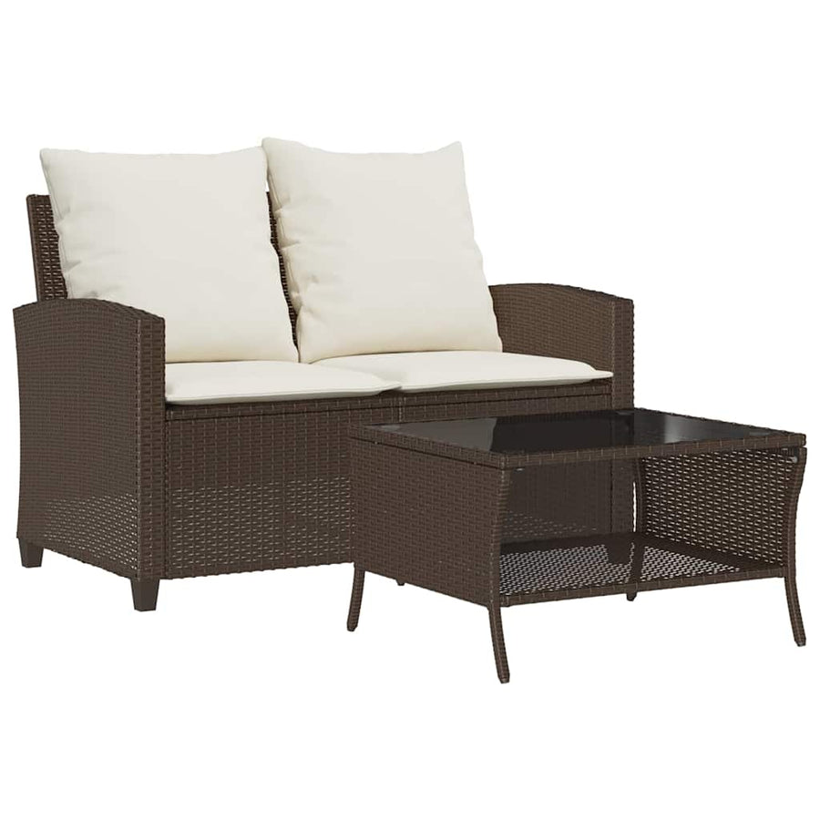Tuinbank 2-zits met kussens & tafel poly rattan bruin