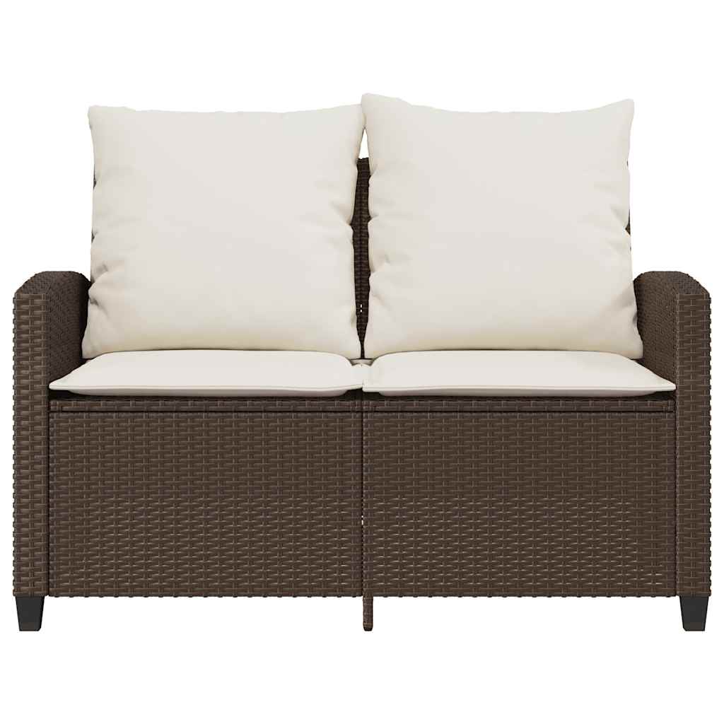 Tuinbank 2-zits met kussens & tafel poly rattan bruin