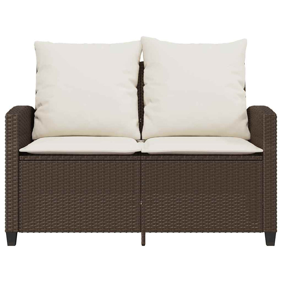 Tuinbank 2-zits met kussens & tafel poly rattan bruin