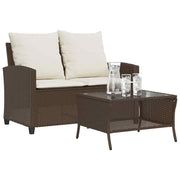 2-Seater Garden Bench with Cushions & Table Polyrattan Brown