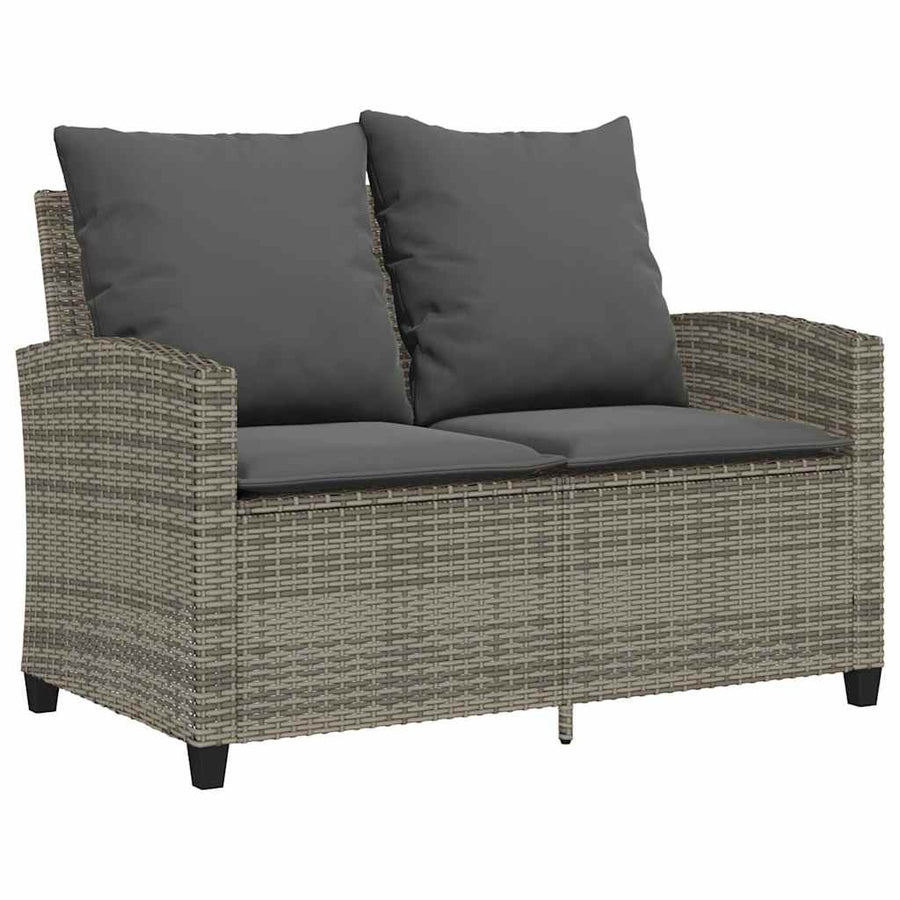 Tuinbank 2-zits met kussens & tafel poly rattan grijs
