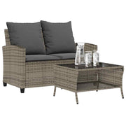 Tuinbank 2-zits poly rattan grijs met tafel