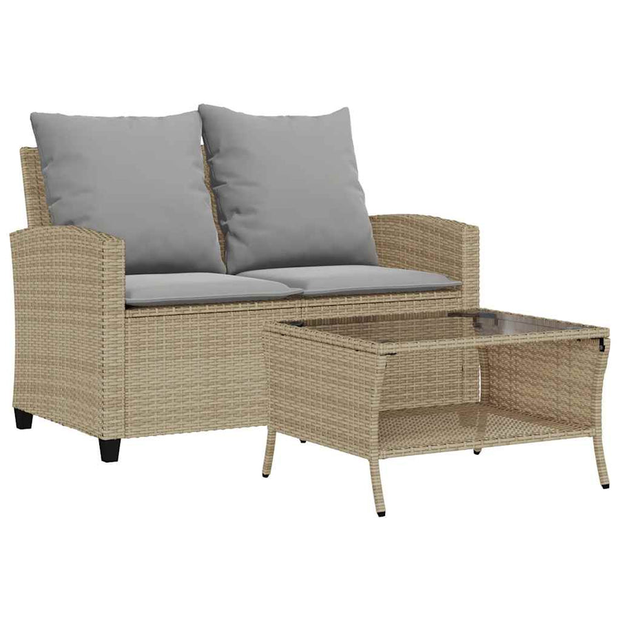 Tuinbank 2-zits met kussens & tafel poly rattan beige
