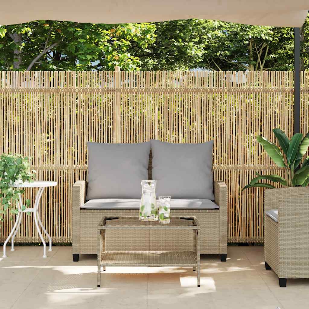 Tuinbank 2-zits met kussens & tafel poly rattan beige