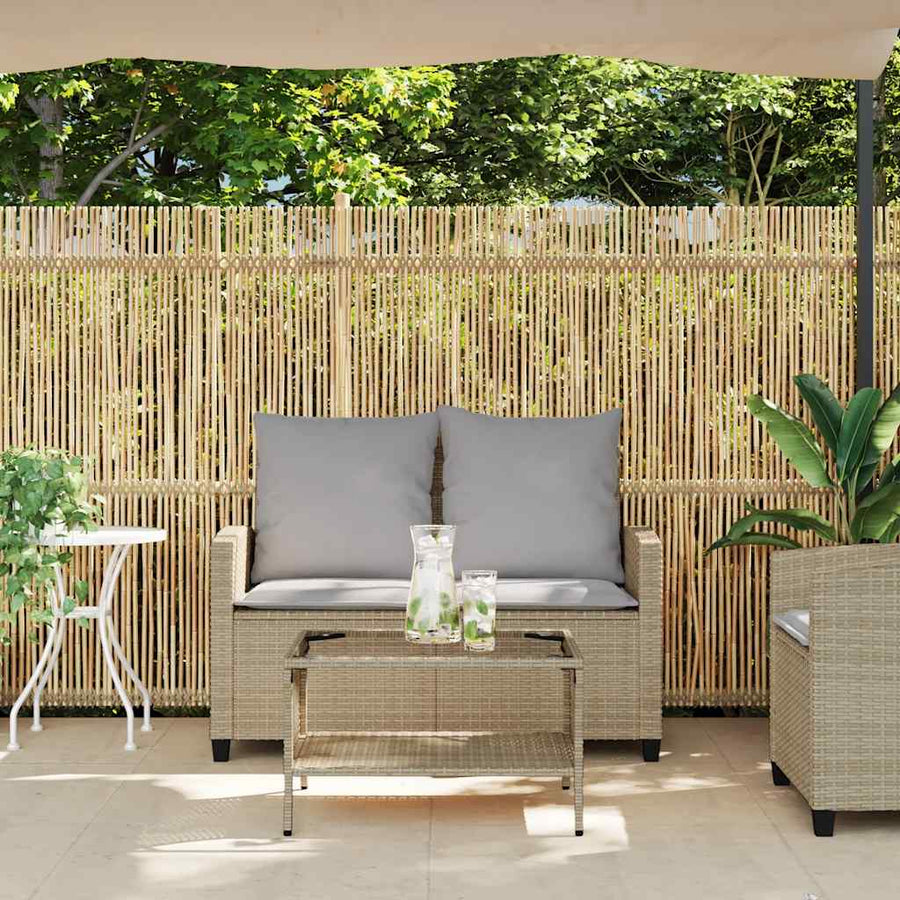 Tuinbank 2-zits met kussens & tafel poly rattan beige