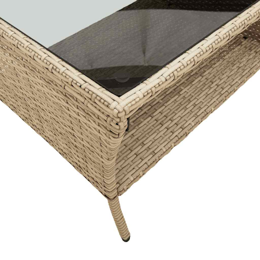 Tuinbank 2-zits met kussens & tafel poly rattan beige