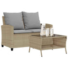 Tuinbank 2-zits poly rattan beige met tafel en kussens