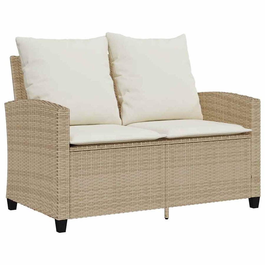 Tuinbank 2-zits met kussens & tafel poly rattan beige