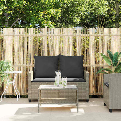 Tuinbank 2-zits met kussens & tafel poly rattan lichtgrijs