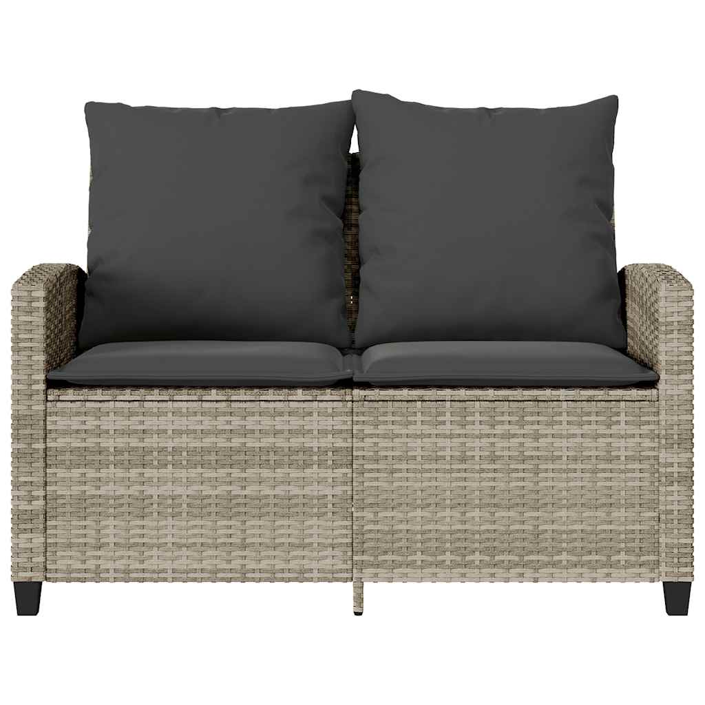 Tuinbank 2-zits met kussens & tafel poly rattan lichtgrijs