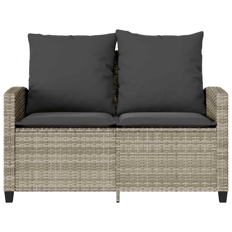 Tuinbank 2-zits met kussens & tafel poly rattan lichtgrijs