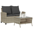 2-Seater Garden Bench with Cushions & Table Poly Rattan Light Grey