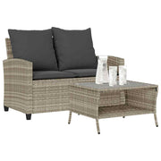 Tuinbank 2-zits met tafel poly rattan lichtgrijs