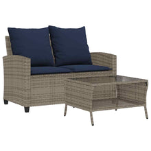 Tuinbank 2-zits met kussens & tafel poly rattan grijs