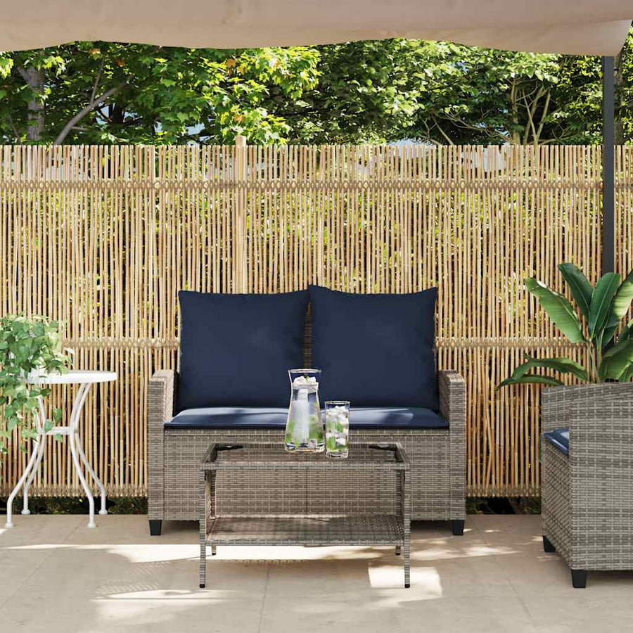 Tuinbank 2-zits met kussens & tafel poly rattan grijs