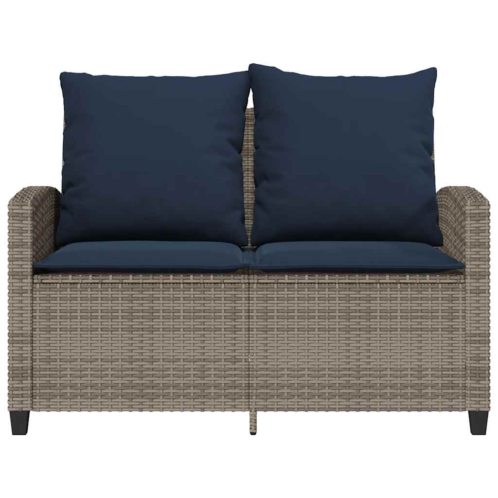 Tuinbank 2-zits met kussens & tafel poly rattan grijs