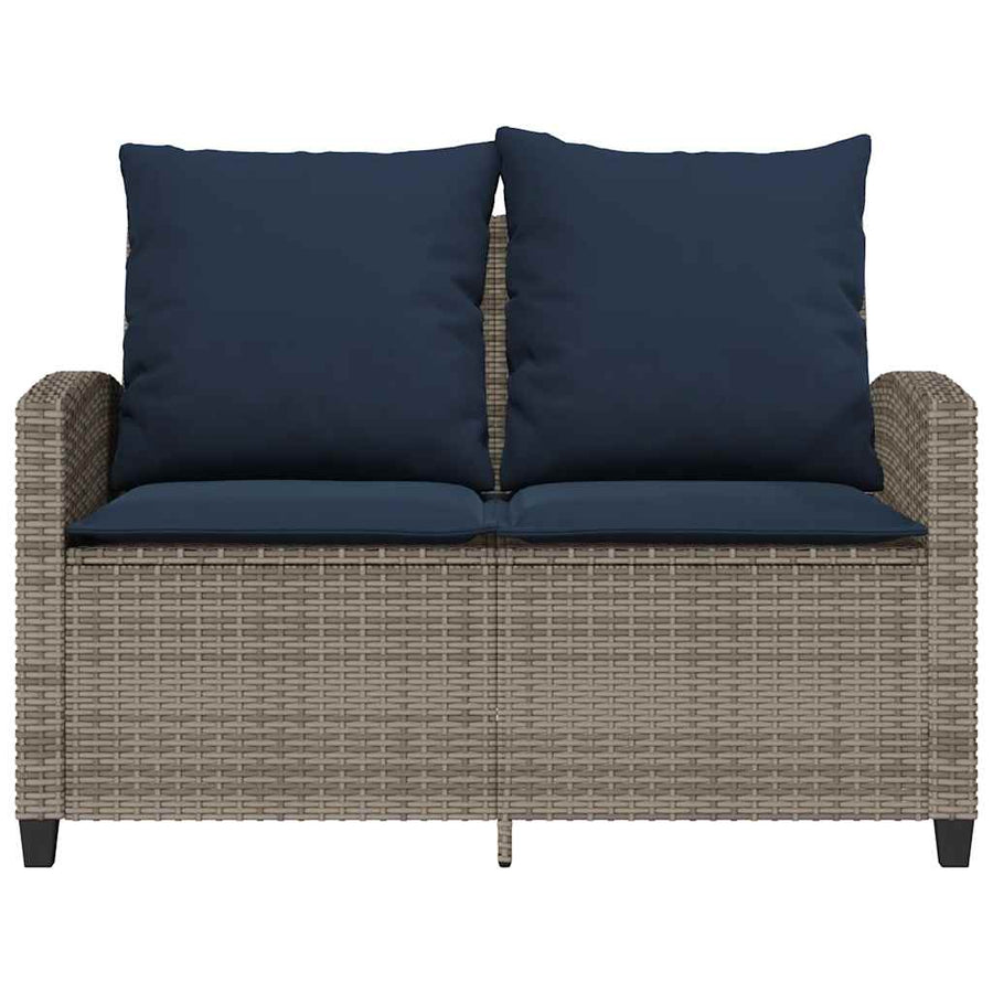 Tuinbank 2-zits met kussens & tafel poly rattan grijs