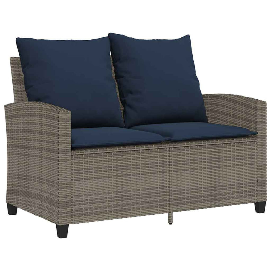 Tuinbank 2-zits met kussens & tafel poly rattan grijs