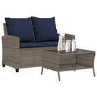 Garden bench 2-seater with cushions & table poly rattan grey