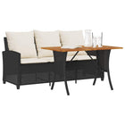 3-seater garden bench with cushions & table poly rattan black