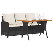 Tuinbank 3-zits poly rattan zwart met tafel