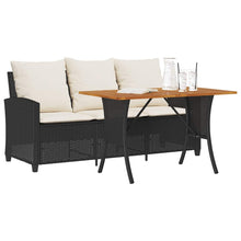 Tuinbank 3-zits met kussens & tafel poly rattan zwart