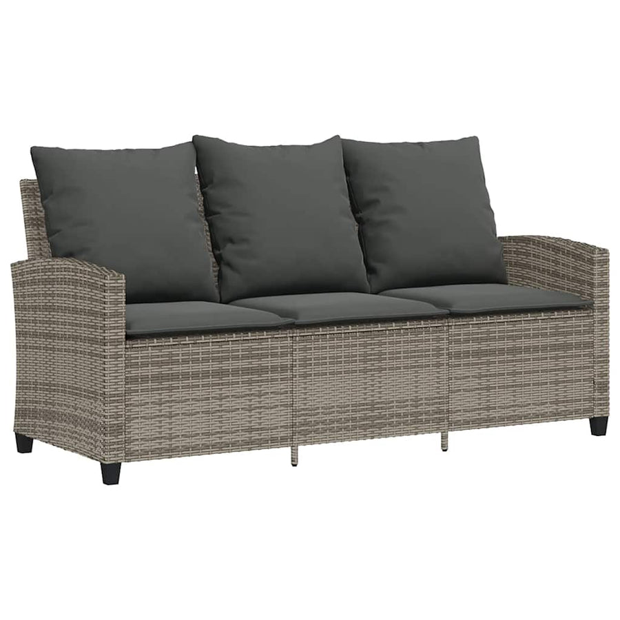 Tuinbank 3-zits met kussens & tafel poly rattan grijs