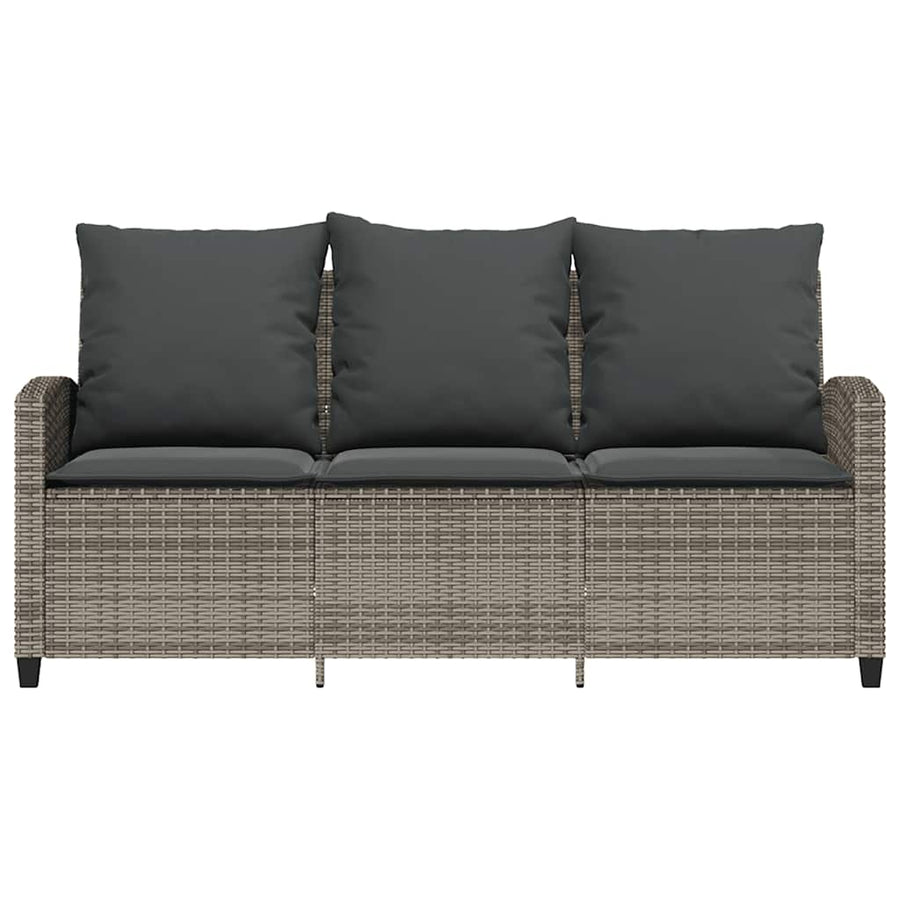 Tuinbank 3-zits met kussens & tafel poly rattan grijs