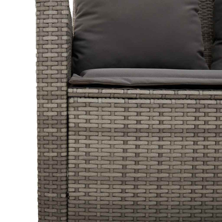 Tuinbank 3-zits met kussens & tafel poly rattan grijs
