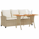 Garden Bench 3-Seater with Cushions & Table Poly Rattan Beige