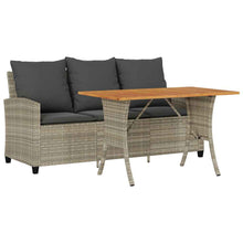 Tuinbank 3-zits met kussens & tafel poly rattan lichtgrijs