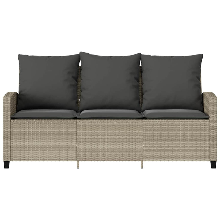 Tuinbank 3-zits met kussens & tafel poly rattan lichtgrijs