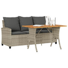Garden bench 3-seater with cushions & table poly rattan light grey