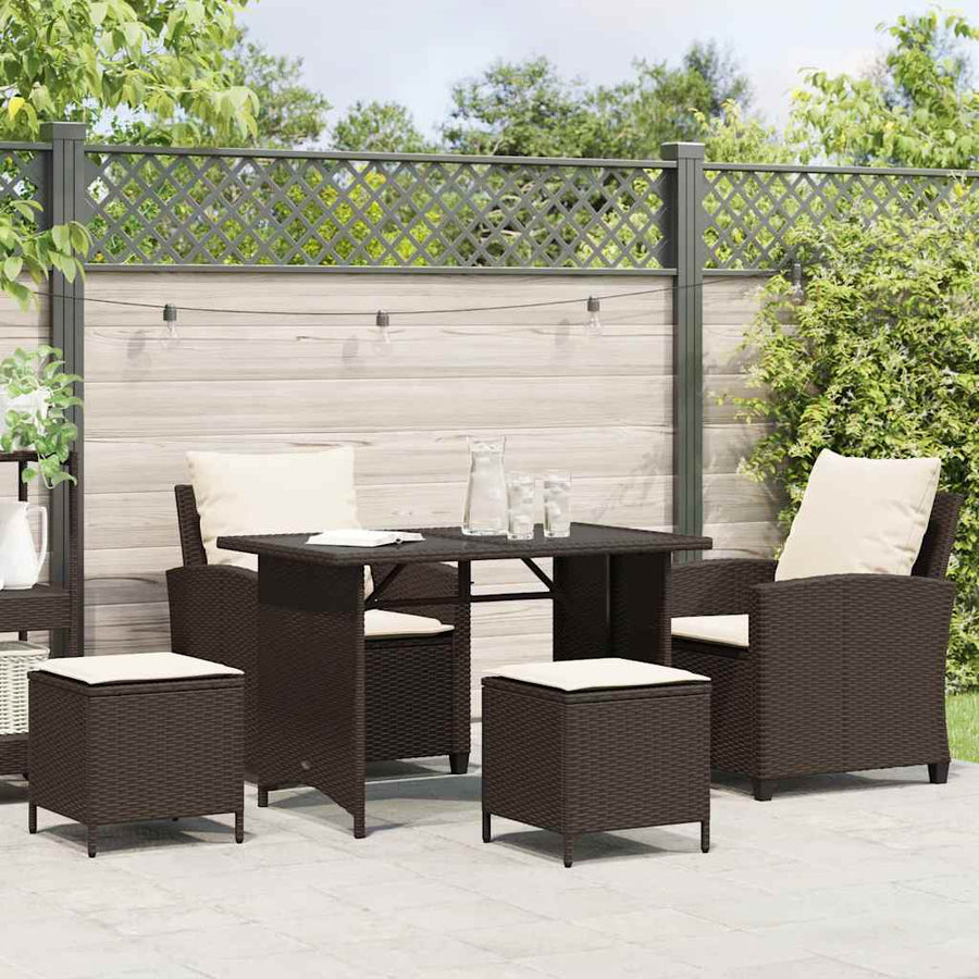 4-delige tuinbankset met kussens, bruin polyrotan