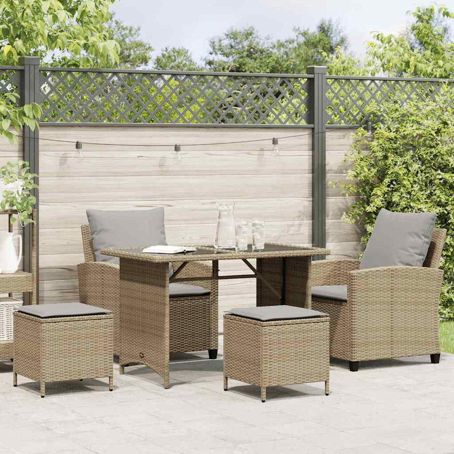4-delige tuinbankset met kussens beige polyrotan