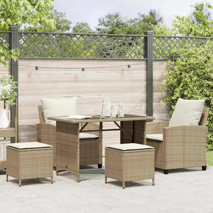 4-delige tuinbankset met kussens beige polyrotan